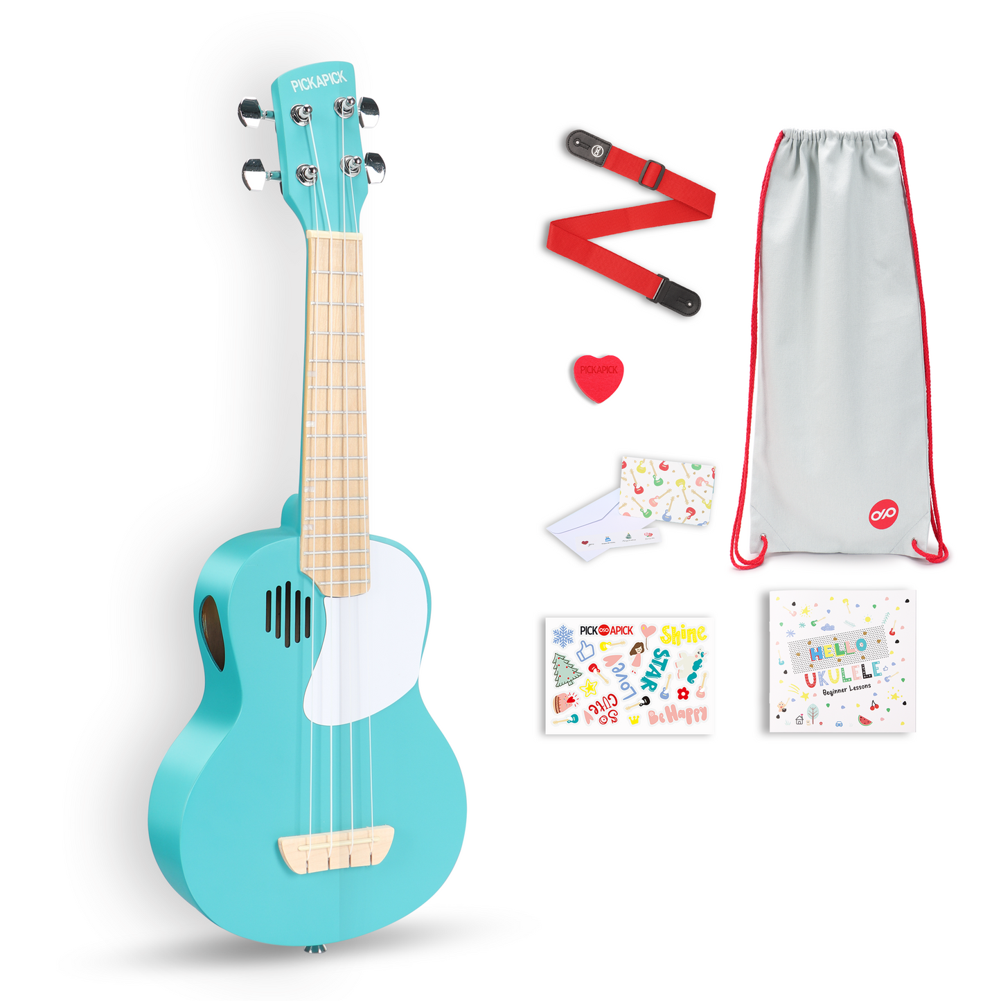 PICKAPICK 21" Soprano Ukulele for Kids with Gig bag, Lesson Book, Greeting Card, Felt Pick and Ukelele Strap (Aqua Blue)