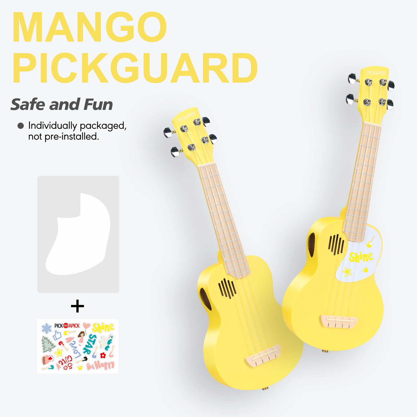 PICKAPICK 21" Soprano Ukulele for Kids with Gig bag, Lesson Book, Greeting Card, Felt Pick and Ukelele Strap (Sunshine Yellow)