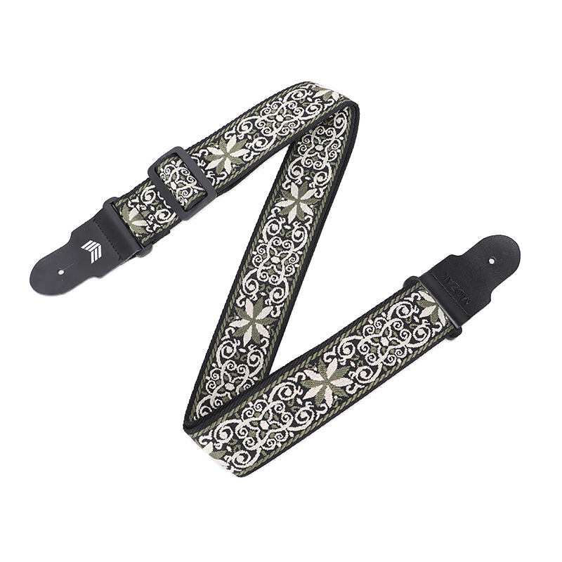 Guitar Strap with Real Leather Ends and Classic Pattern for Acoustic, Electric and Bass Guitars (160cm/63inch)