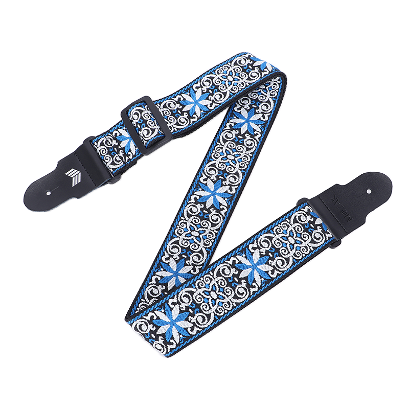 Guitar Strap with Real Leather Ends and Classic Pattern for Acoustic, Electric and Bass Guitars (160cm/63inch)