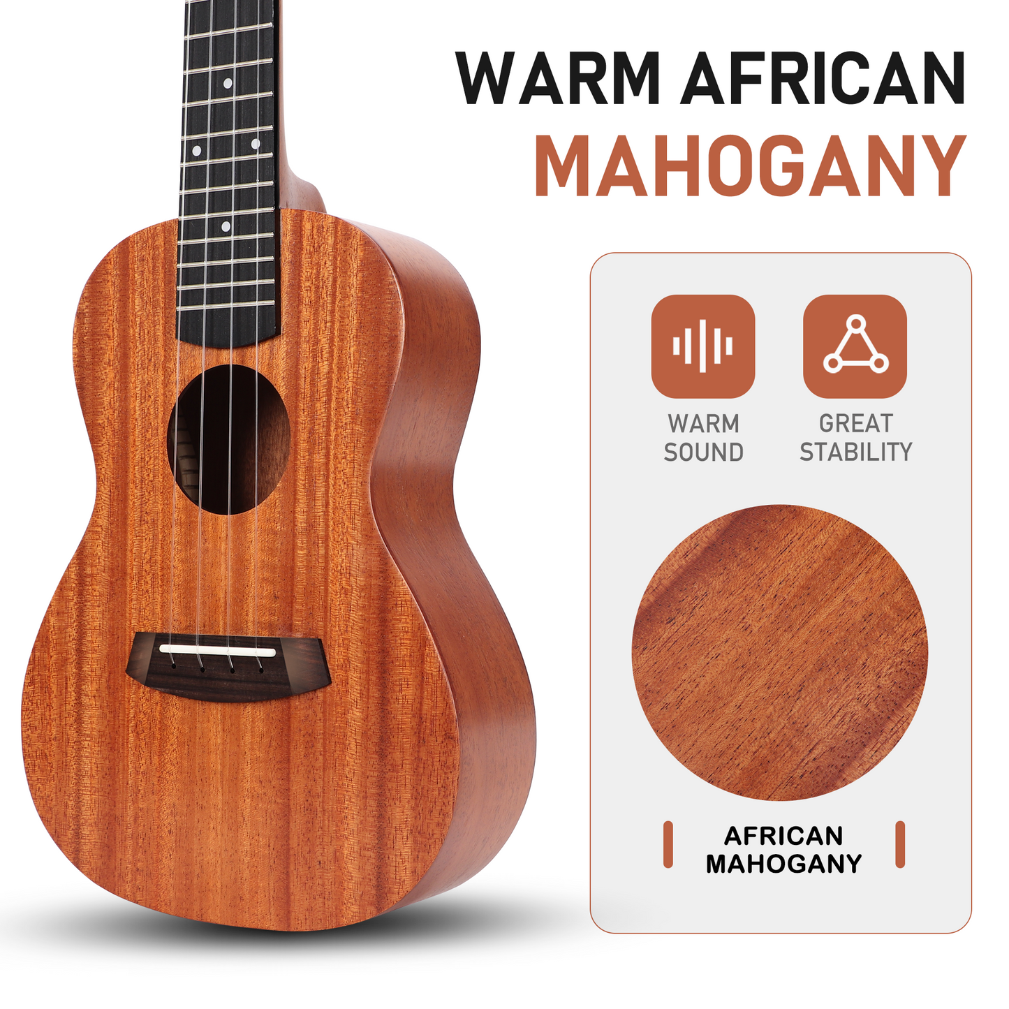 Redpepper® Concert Ukulele 23 Inch Mahogany for Adult Beginner - All-in-One Ukelele Starter Kit w/ Tuner, Bag, Strap, Picks, Strings - Durable & Rich Sound, Music Gift Choice