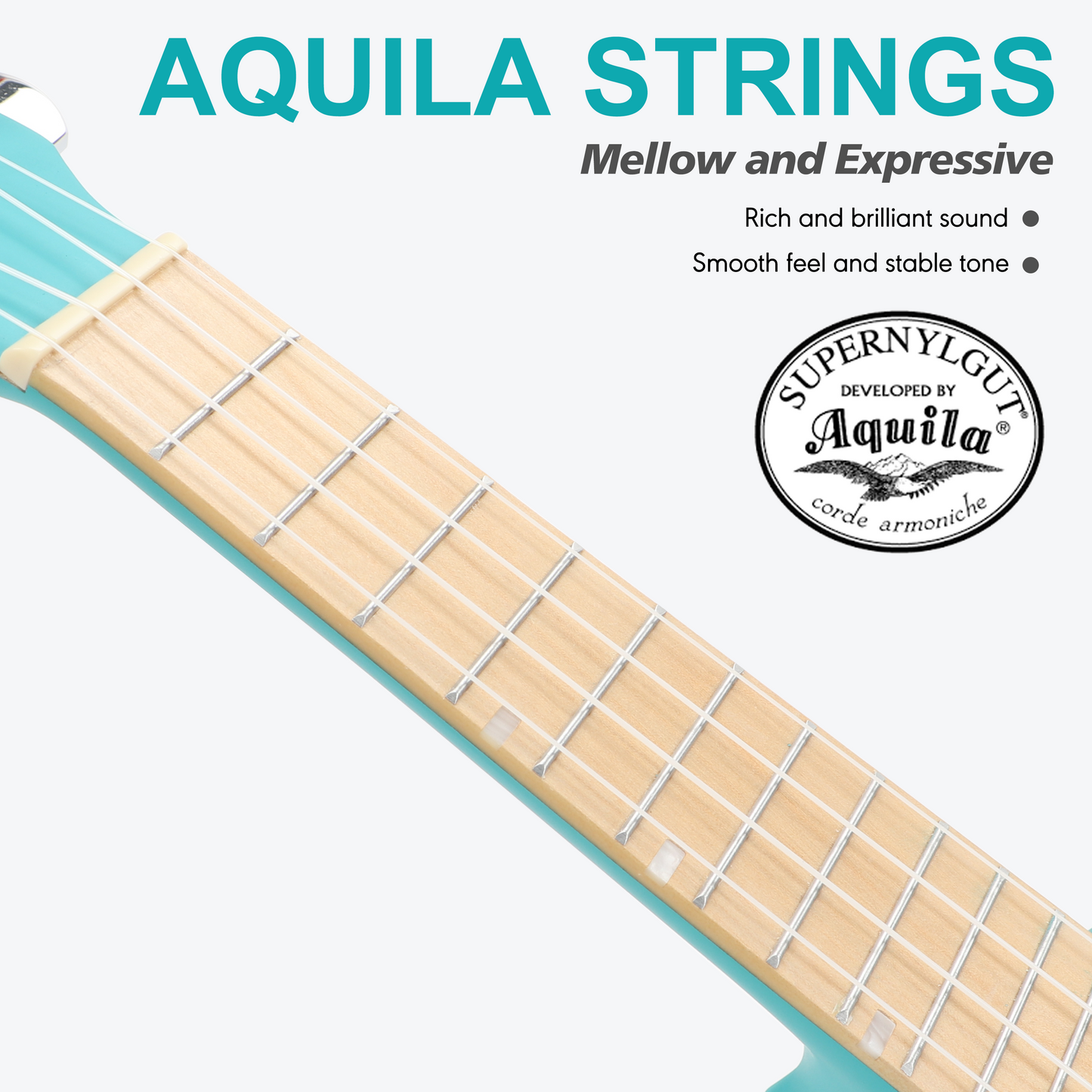 PICKAPICK 21" Soprano Ukulele for Kids with Gig bag, Lesson Book, Greeting Card, Felt Pick and Ukelele Strap  (Aqua Blue)