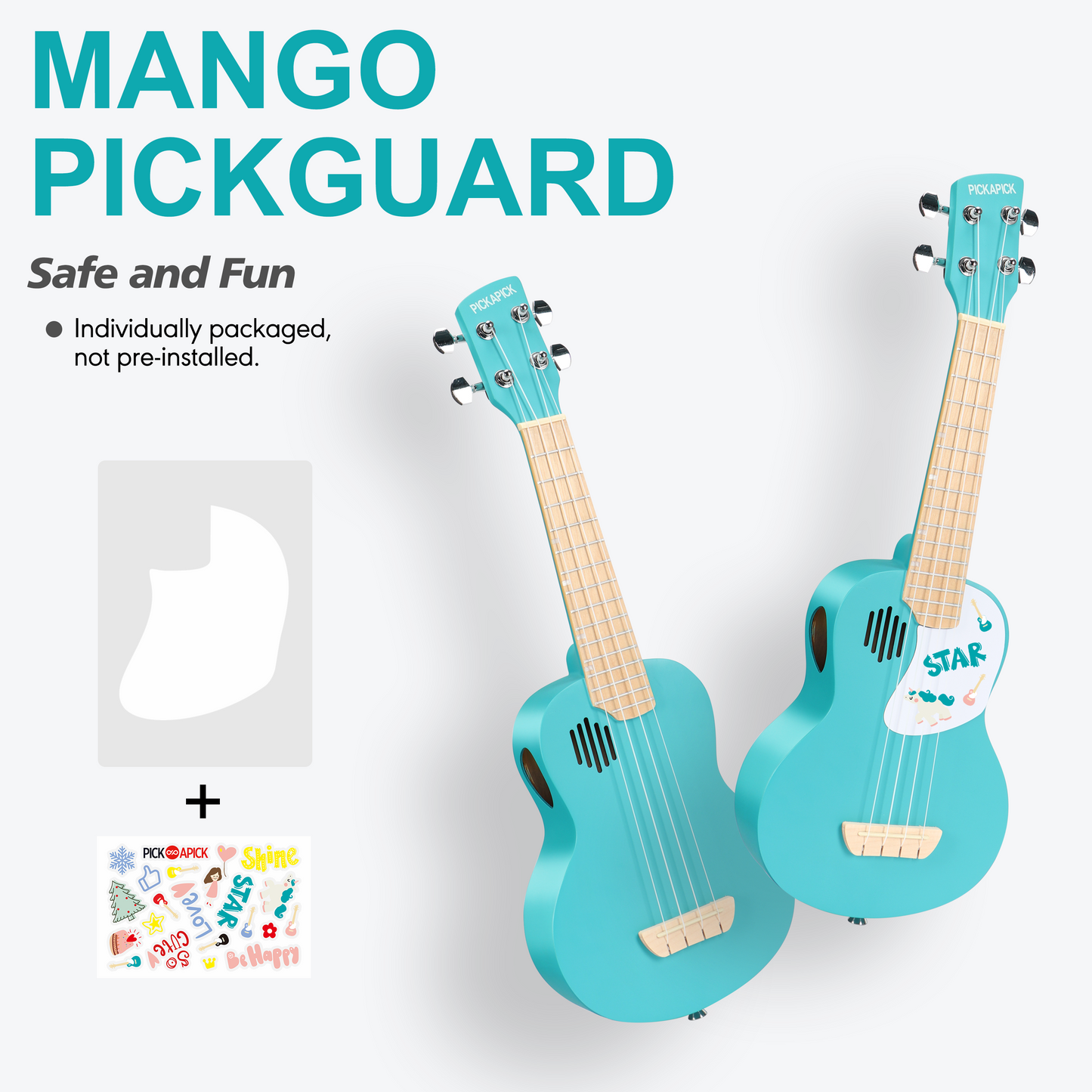 PICKAPICK 21" Soprano Ukulele for Kids with Gig bag, Lesson Book, Greeting Card, Felt Pick and Ukelele Strap  (Aqua Blue)