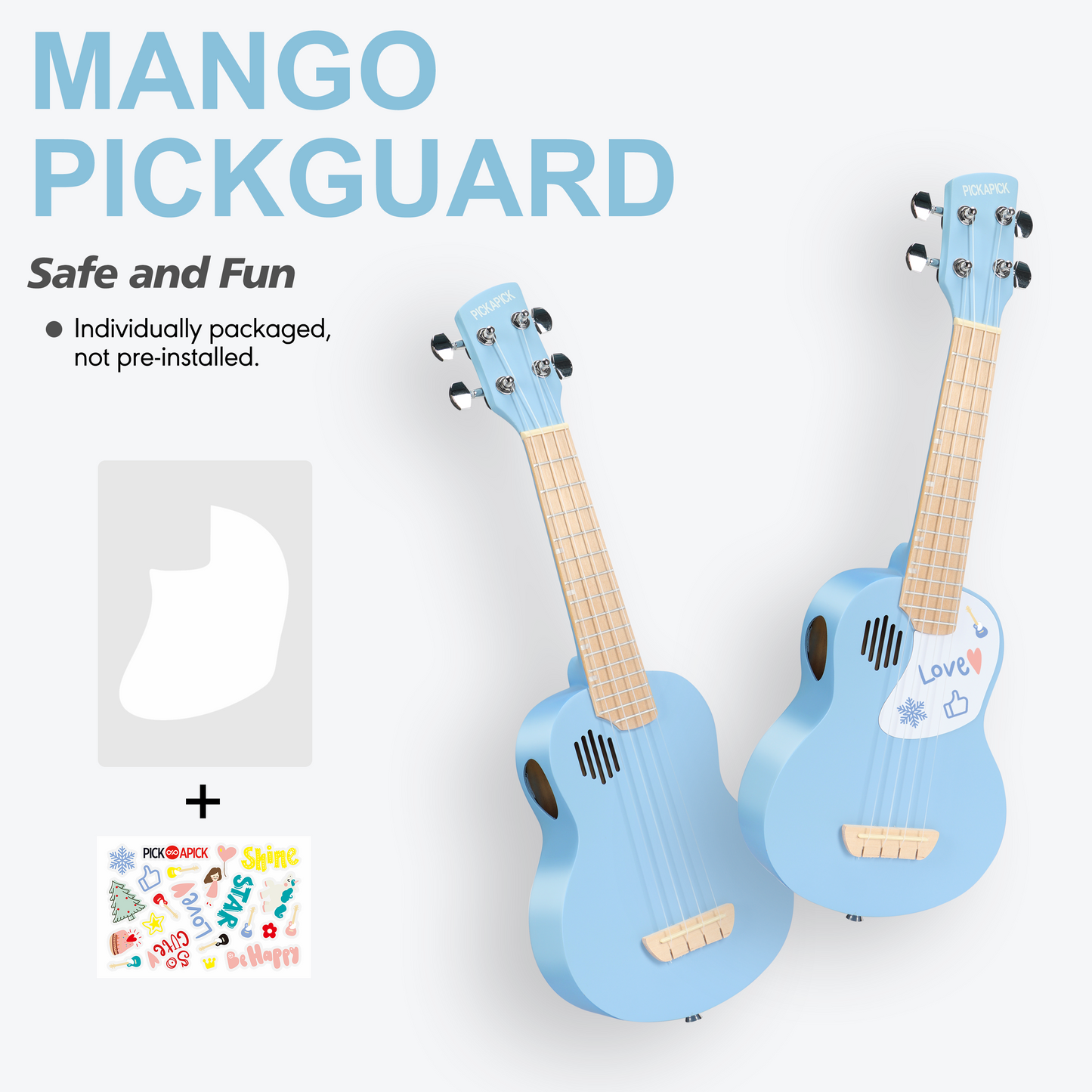 PICKAPICK 21" Soprano Ukulele for Kids with Gig bag, Lesson Book, Greeting Card, Felt Pick and Ukelele Strap  (Sky Blue)