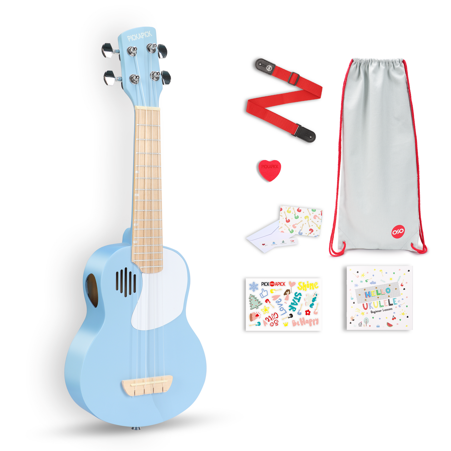 PICKAPICK 21" Soprano Ukulele for Kids with Gig bag, Lesson Book, Greeting Card, Felt Pick and Ukelele Strap  (Sky Blue)