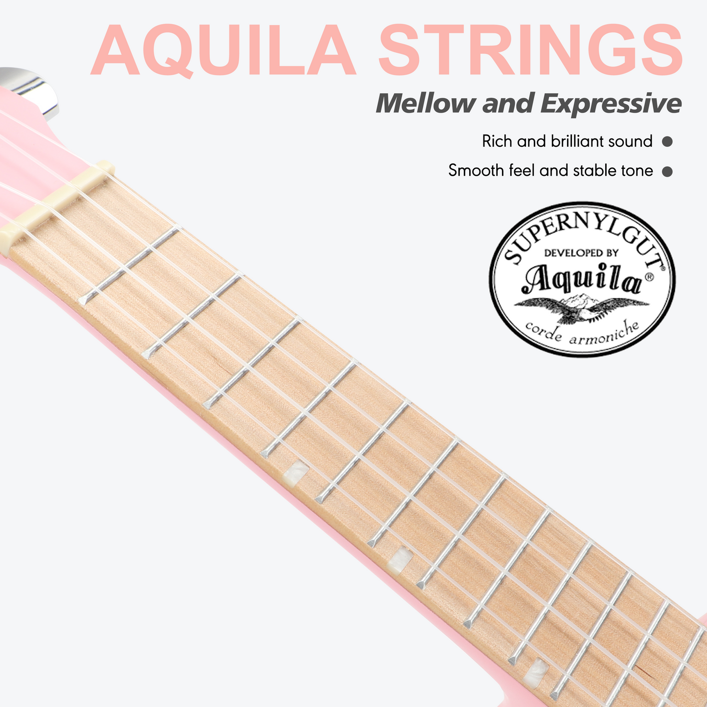PICKAPICK 21" Soprano Ukulele for Kids with Gig bag, Lesson Book, Greeting Card, Felt Pick and Ukelele Strap (Cherry Pink)