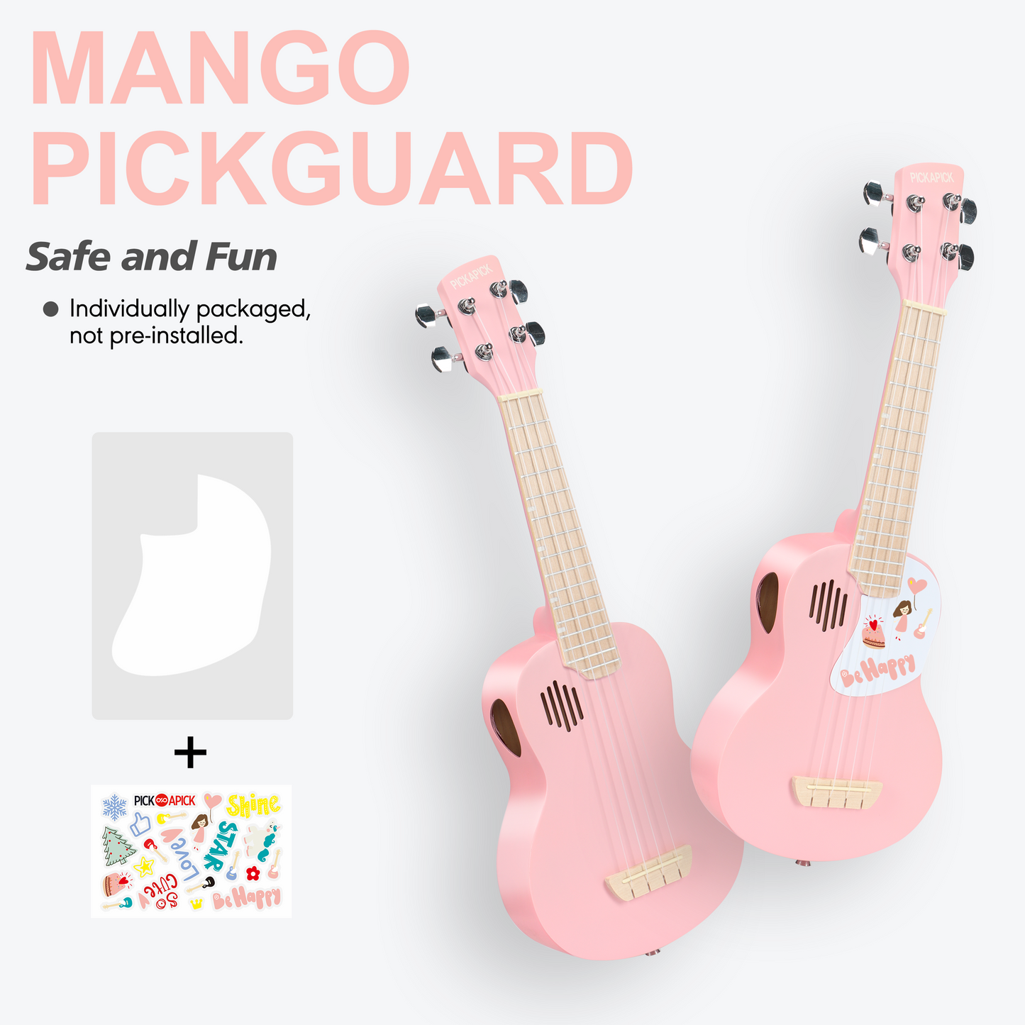 PICKAPICK 21" Soprano Ukulele for Kids with Gig bag, Lesson Book, Greeting Card, Felt Pick and Ukelele Strap (Cherry Pink)