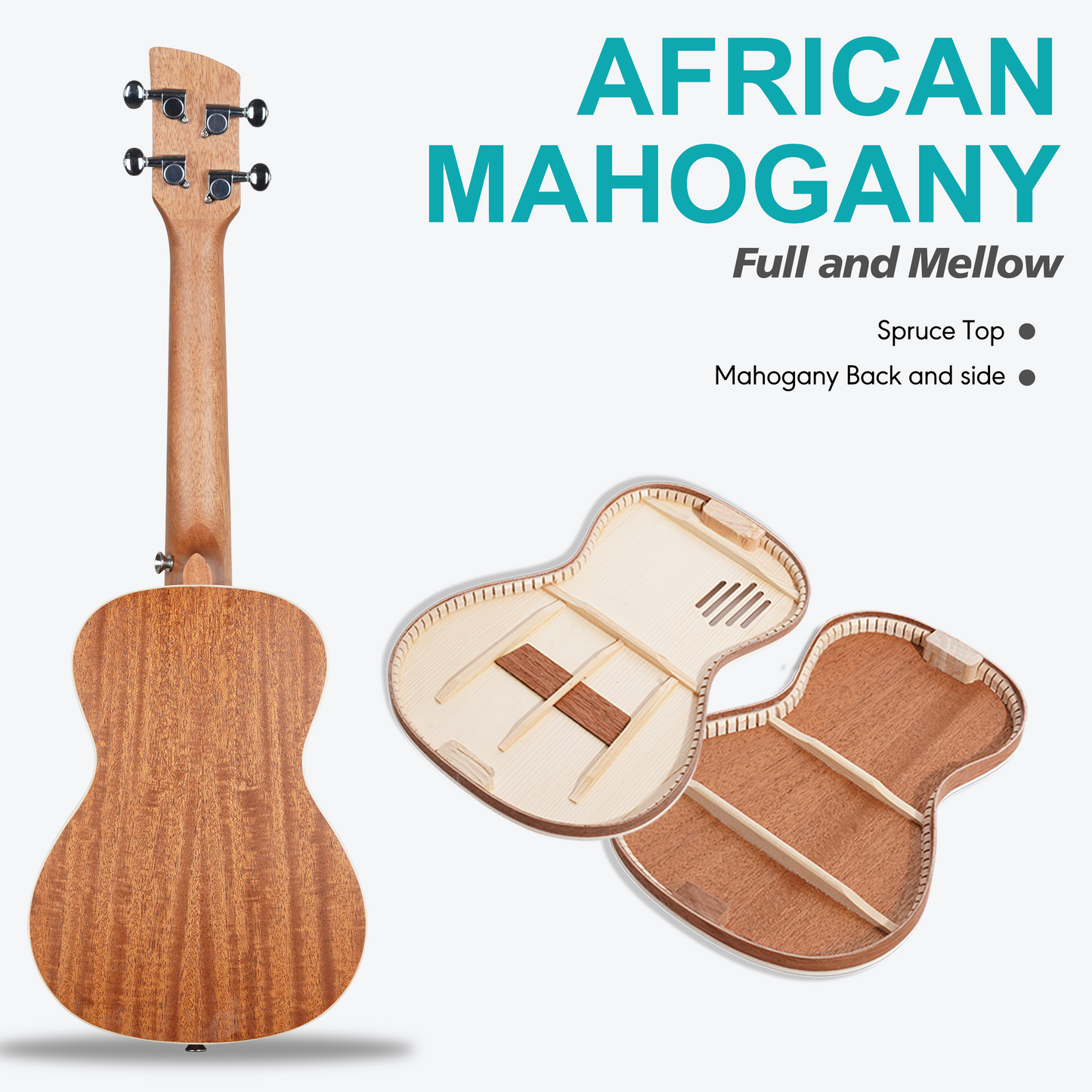 PICKAPICK 23" Concert Ukulele for Kids and Adults with Gig bag, Lesson Book, Greeting Card, Felt Pick and Ukelele Strap (Aqua Blue)