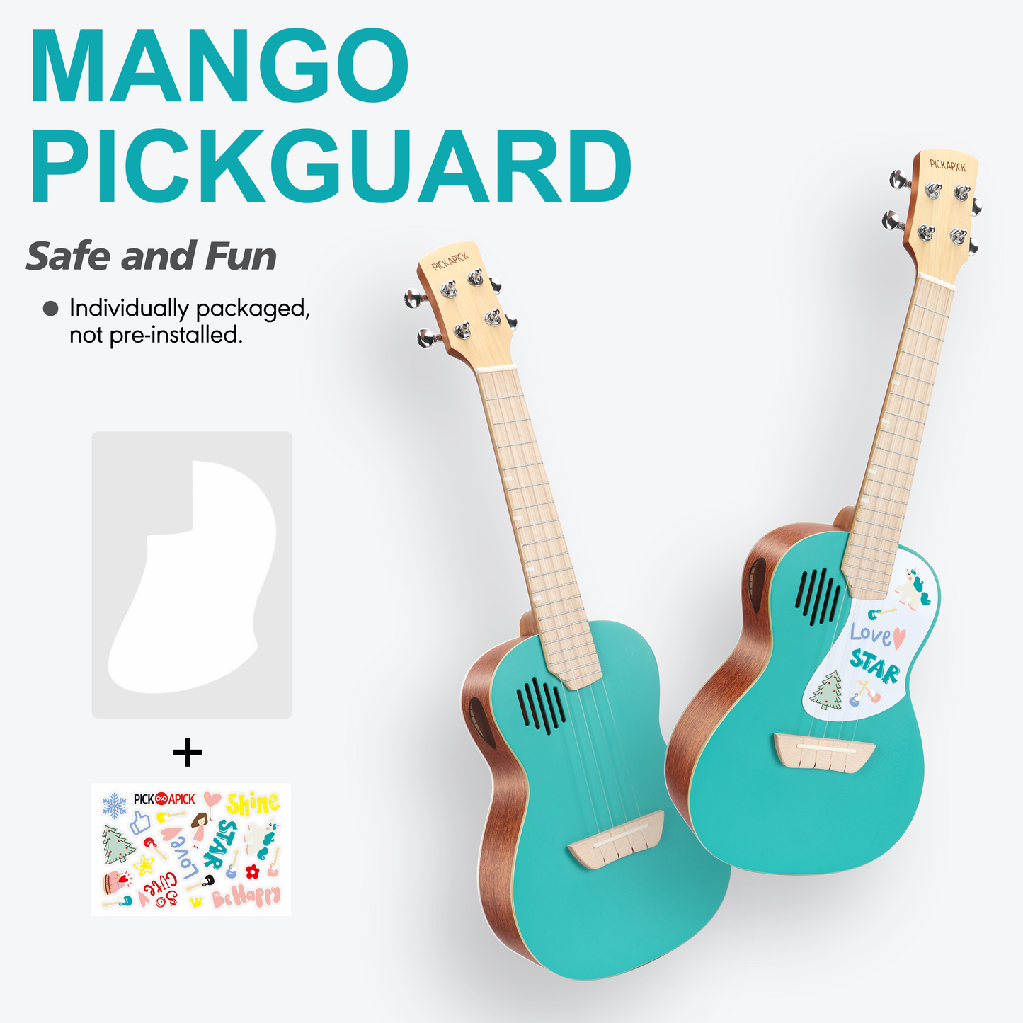 PICKAPICK 23" Concert Ukulele for Kids and Adults with Gig bag, Lesson Book, Greeting Card, Felt Pick and Ukelele Strap (Aqua Blue)