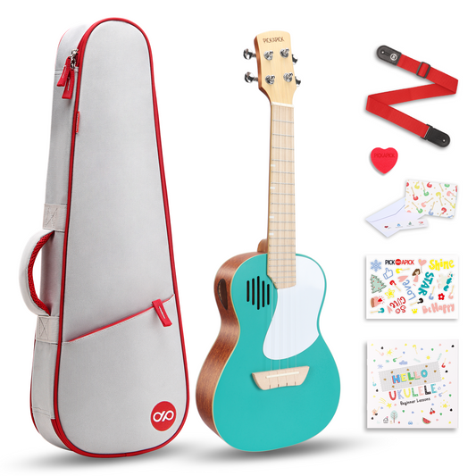 PICKAPICK 23" Concert Ukulele for Kids and Adults with Gig bag, Lesson Book, Greeting Card, Felt Pick and Ukelele Strap (Aqua Blue)