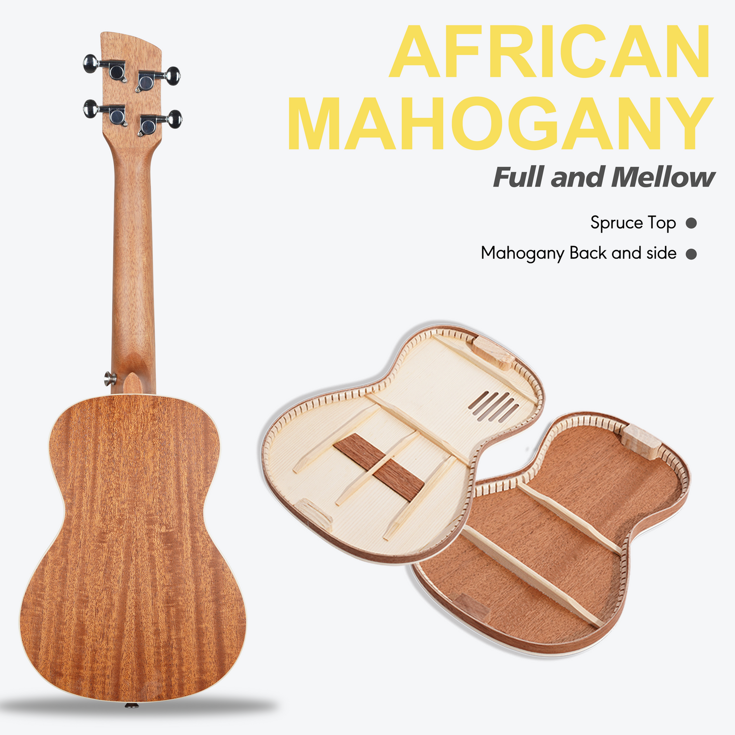 PICKAPICK 23" Concert Ukulele for Kids and Adults with Gig bag, Lesson Book, Greeting Card, Felt Pick and Ukelele Strap (Sunshine Yellow)