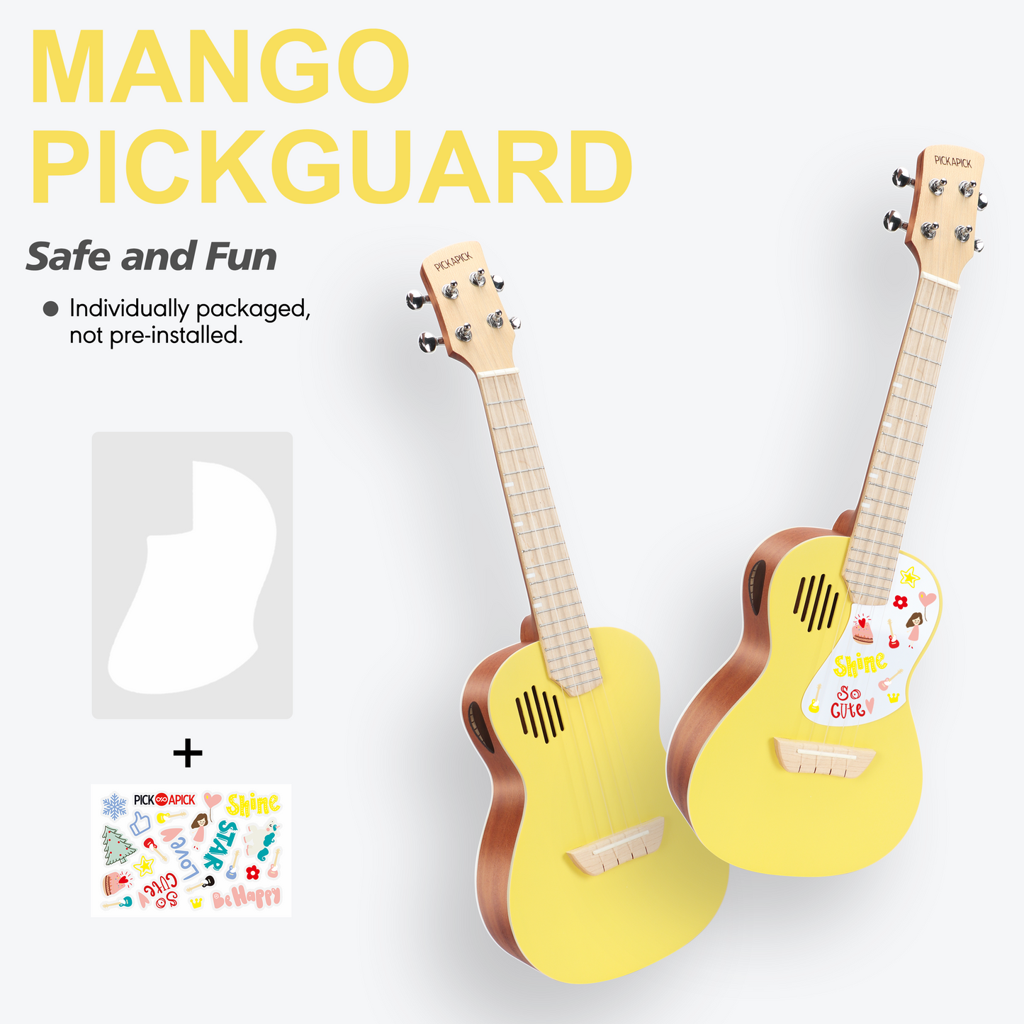 PICKAPICK 23" Concert Ukulele for Kids and Adults with Gig bag, Lesson Book, Greeting Card, Felt Pick and Ukelele Strap (Sunshine Yellow)