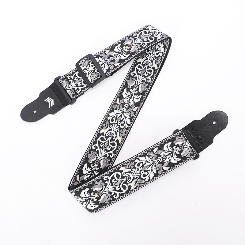 Guitar Strap with Real Leather Ends and Classic Pattern for Acoustic, Electric and Bass Guitars (160cm/63inch)
