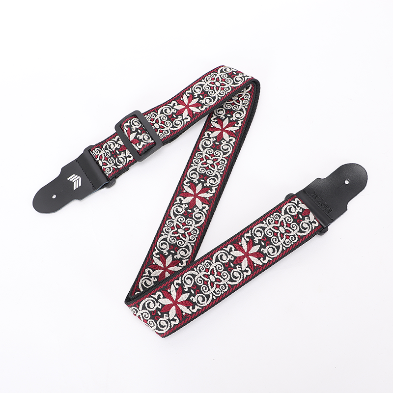 Guitar Strap with Real Leather Ends and Classic Pattern for Acoustic, Electric and Bass Guitars (160cm/63inch)