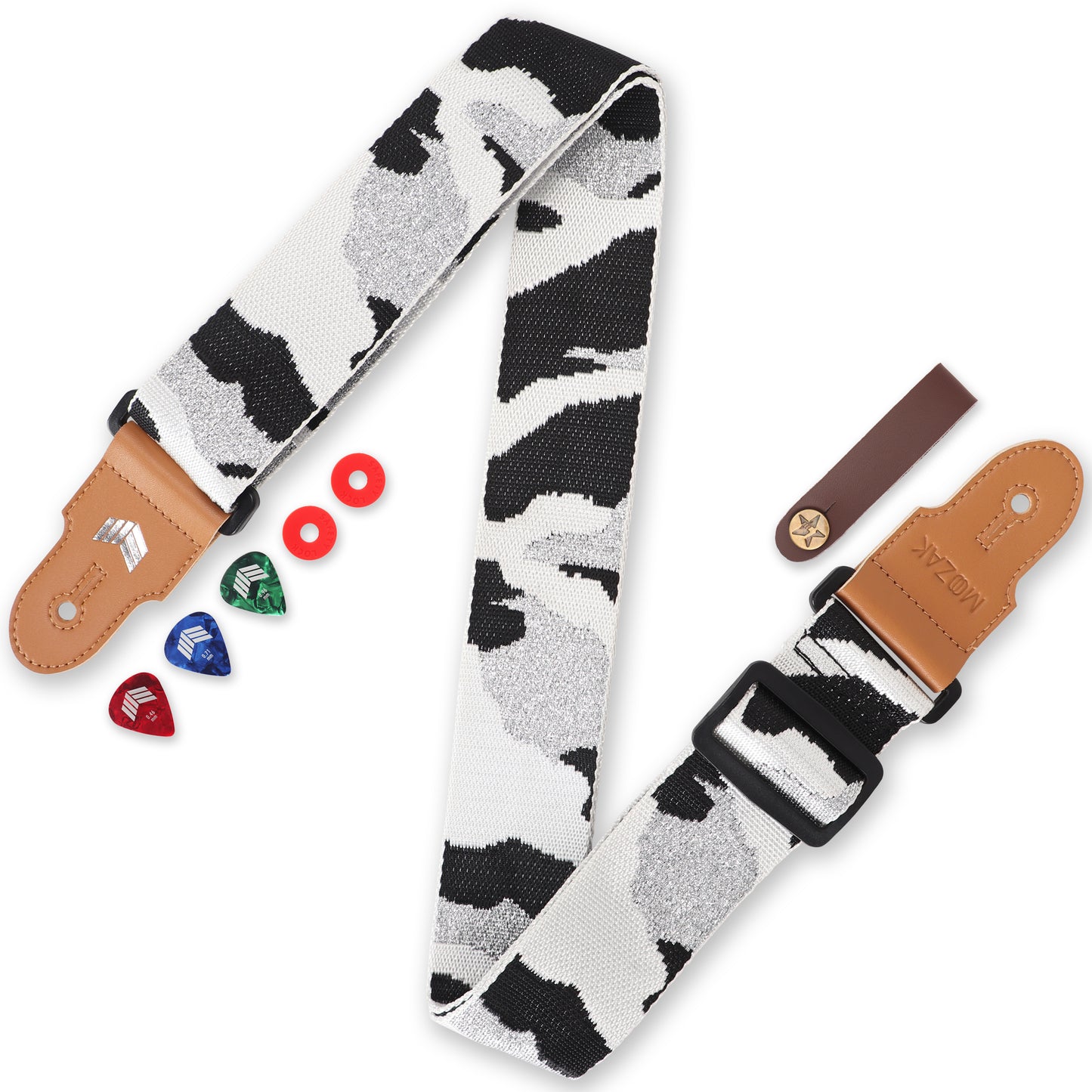 𝐌𝐎𝐎𝐙𝐀𝐊 𝐆𝐮𝐢𝐭𝐚𝐫 𝐒𝐭𝐫𝐚𝐩 for Acoustic Guitar, Bass Guitar or Electrical Guitar with Gift Set including 2 Guitar Strap Locks, 3 Guitar Picks and 1 Guitar Strap Headstock Tie