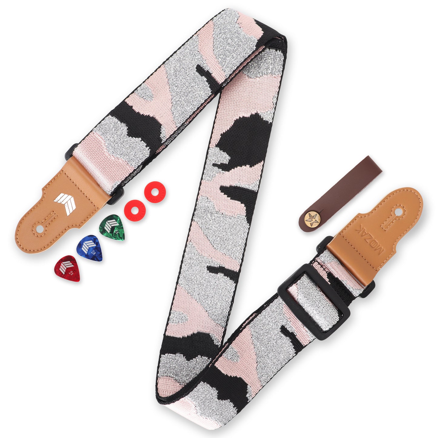 𝐌𝐎𝐎𝐙𝐀𝐊 𝐆𝐮𝐢𝐭𝐚𝐫 𝐒𝐭𝐫𝐚𝐩 for Acoustic Guitar, Bass Guitar or Electrical Guitar with Gift Set including 2 Guitar Strap Locks, 3 Guitar Picks and 1 Guitar Strap Headstock Tie
