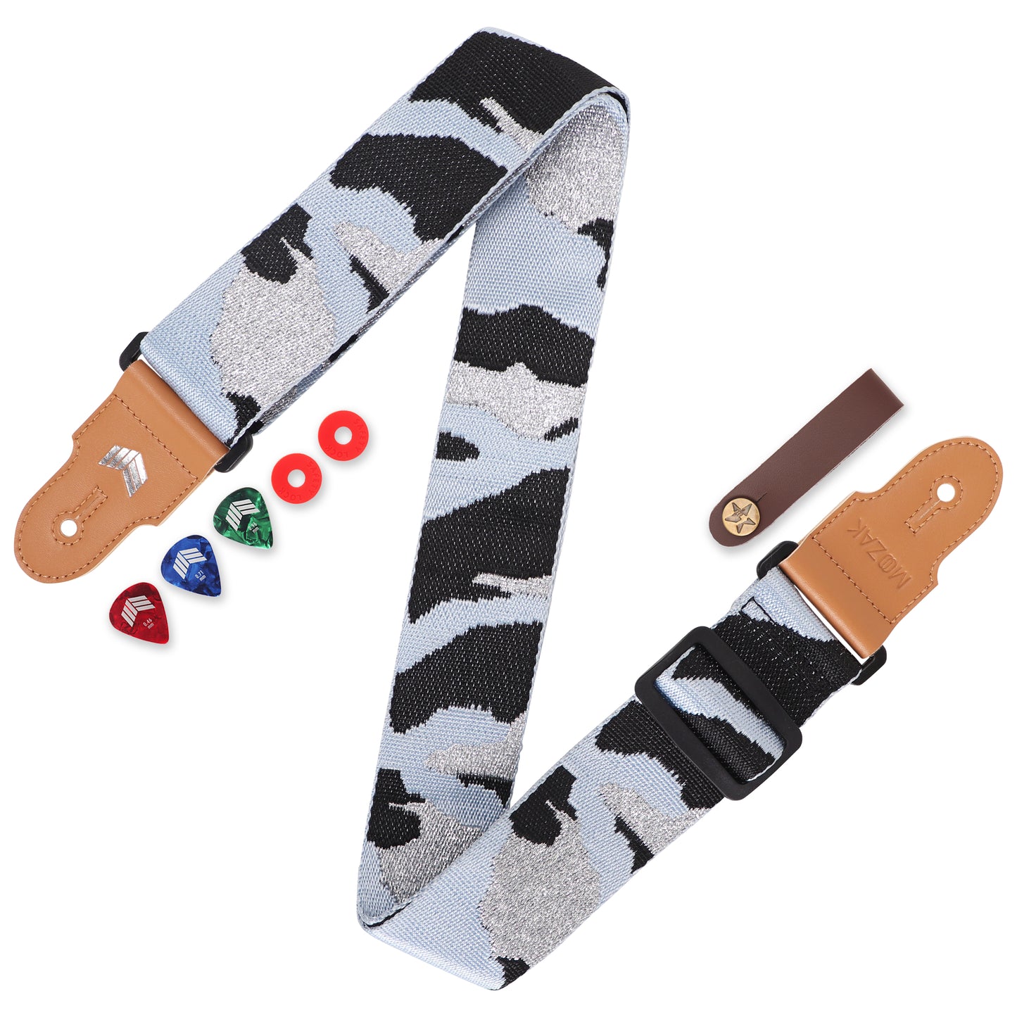 𝐌𝐎𝐎𝐙𝐀𝐊 𝐆𝐮𝐢𝐭𝐚𝐫 𝐒𝐭𝐫𝐚𝐩 for Acoustic Guitar, Bass Guitar or Electrical Guitar with Gift Set including 2 Guitar Strap Locks, 3 Guitar Picks and 1 Guitar Strap Headstock Tie