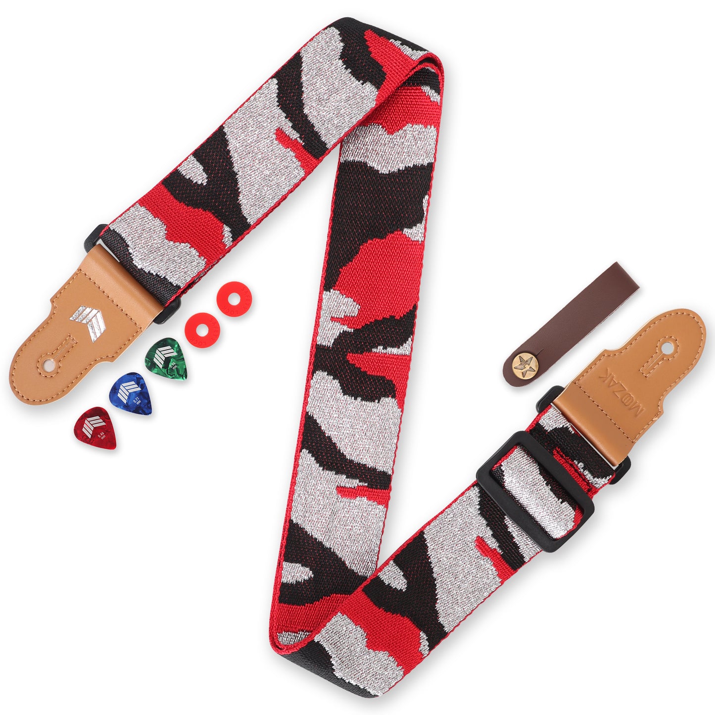 𝐌𝐎𝐎𝐙𝐀𝐊 𝐆𝐮𝐢𝐭𝐚𝐫 𝐒𝐭𝐫𝐚𝐩 for Acoustic Guitar, Bass Guitar or Electrical Guitar with Gift Set including 2 Guitar Strap Locks, 3 Guitar Picks and 1 Guitar Strap Headstock Tie