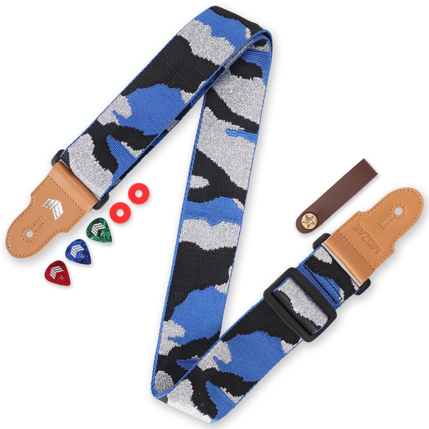 𝐌𝐎𝐎𝐙𝐀𝐊 𝐆𝐮𝐢𝐭𝐚𝐫 𝐒𝐭𝐫𝐚𝐩 for Acoustic Guitar, Bass Guitar or Electrical Guitar with Gift Set including 2 Guitar Strap Locks, 3 Guitar Picks and 1 Guitar Strap Headstock Tie