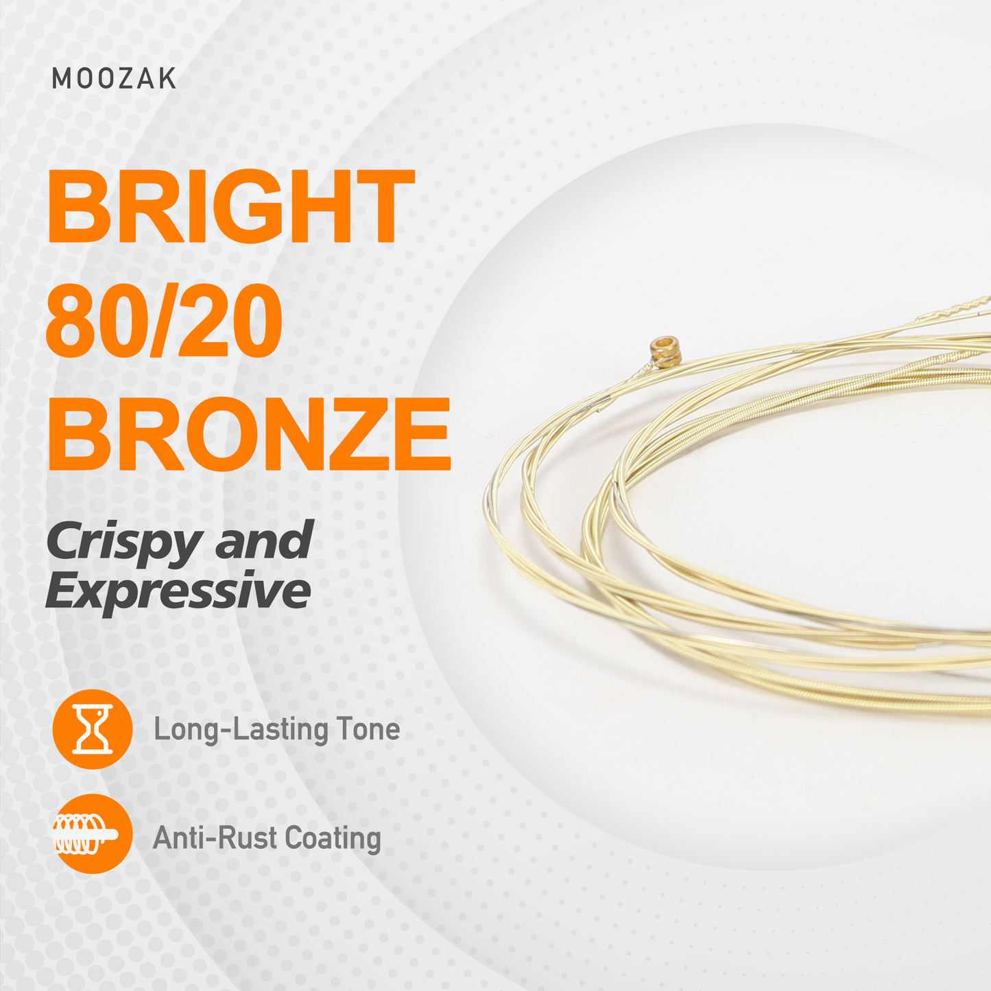 MOOZAK® Acoustic Guitar Strings 80/20 Bronze, Light Gauge 12-53, Durable & Bright Tone Steel Strings, Extra 1st & 2nd String, 3 Picks Included – Ideal for Gifts & All Players