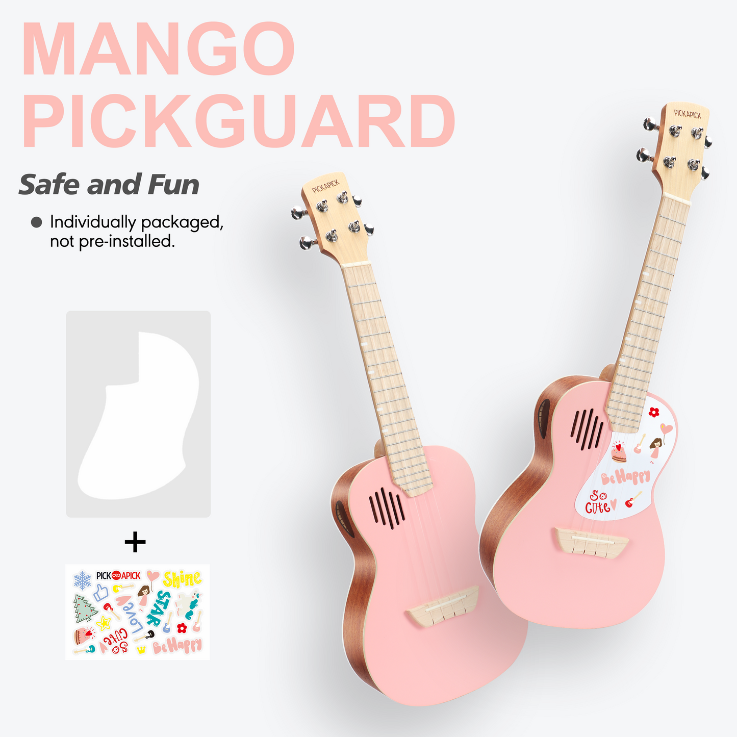 PICKAPICK 23" Concert Ukulele for Kids and Adults with Gig bag, Lesson Book, Greeting Card, Felt Pick and Ukelele Strap (Cherry Pink)