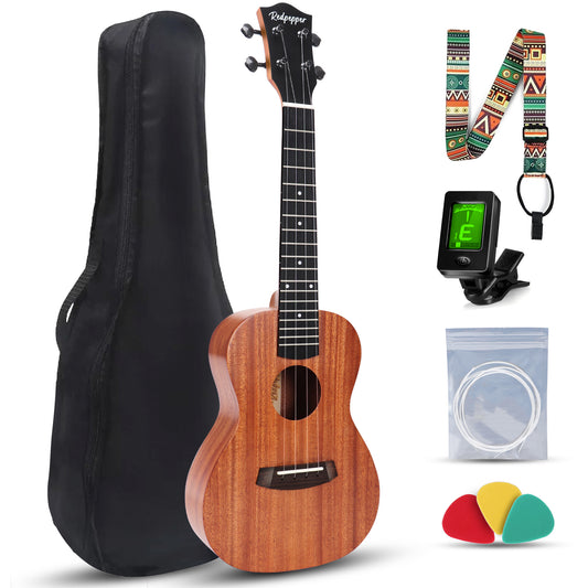 Redpepper® Concert Ukulele 23 Inch Mahogany for Adult Beginner - All-in-One Ukelele Starter Kit w/ Tuner, Bag, Strap, Picks, Strings - Durable & Rich Sound, Music Gift Choice