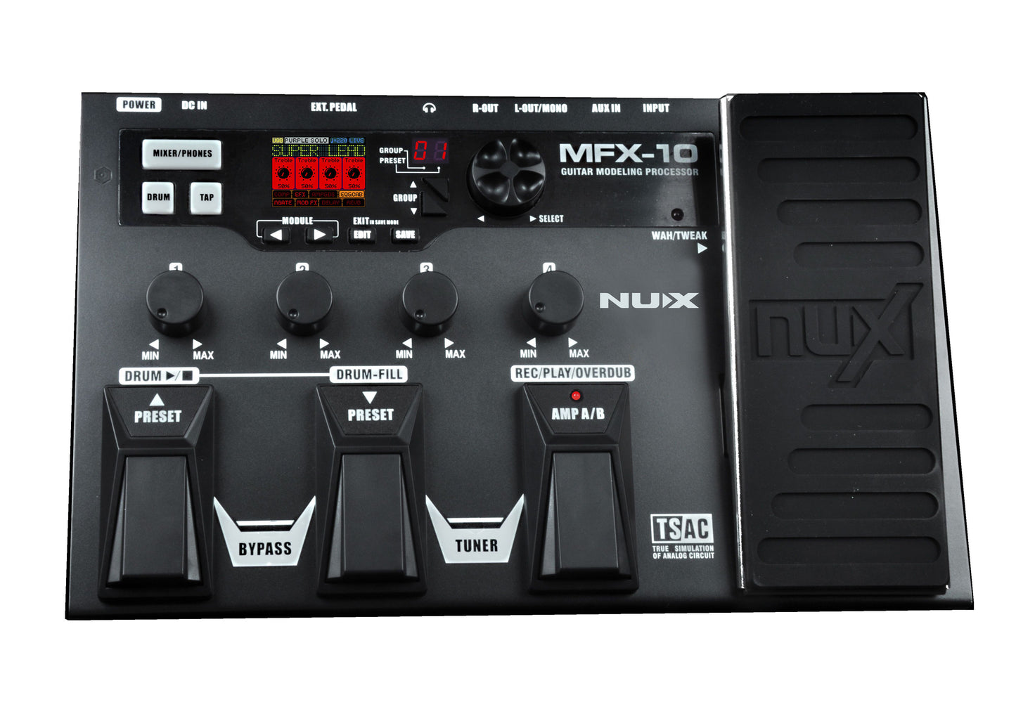 NUX MG-100 Professional Multi-Effects Pedal Processor Musical Instrument Parts 40s Record 55 Effect Mode 10 Sound Di Box Electric Guitar and Bass Loop Amplifier Tube Pedal