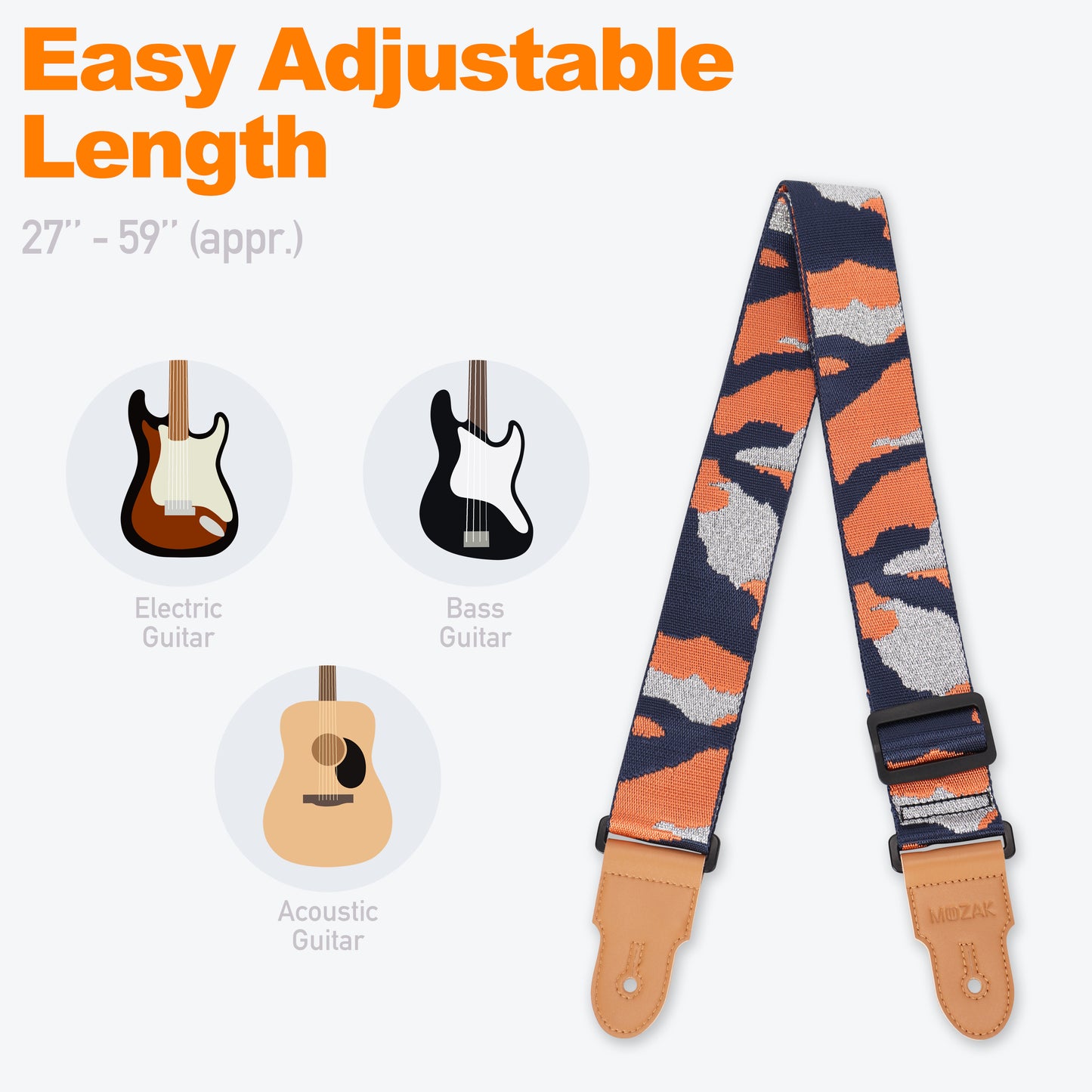 𝐌𝐎𝐎𝐙𝐀𝐊 𝐆𝐮𝐢𝐭𝐚𝐫 𝐒𝐭𝐫𝐚𝐩 for Acoustic Guitar, Bass Guitar or Electrical Guitar with Gift Set including 2 Guitar Strap Locks, 3 Guitar Picks and 1 Guitar Strap Headstock Tie